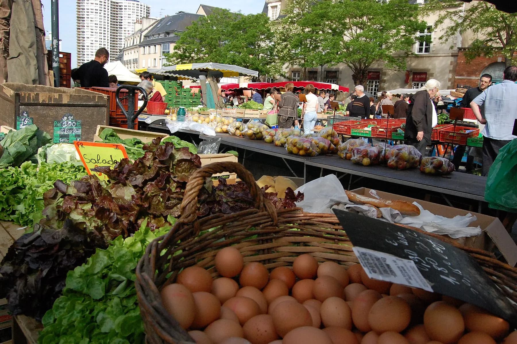 Les étals colorés du marché des Lices un samedi matin à Rennes